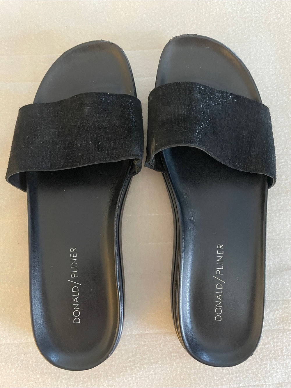 Donald J. Pliner Black Slide Sandals with Wide Fabric Strap